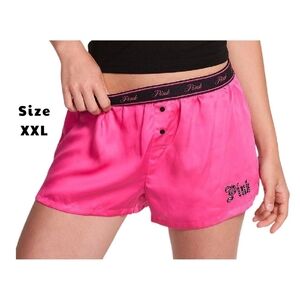 VS PINK Carmine Rose Pink Black Bling Logo Silk Sleep Boxy Pajama Shorts XXL NEW